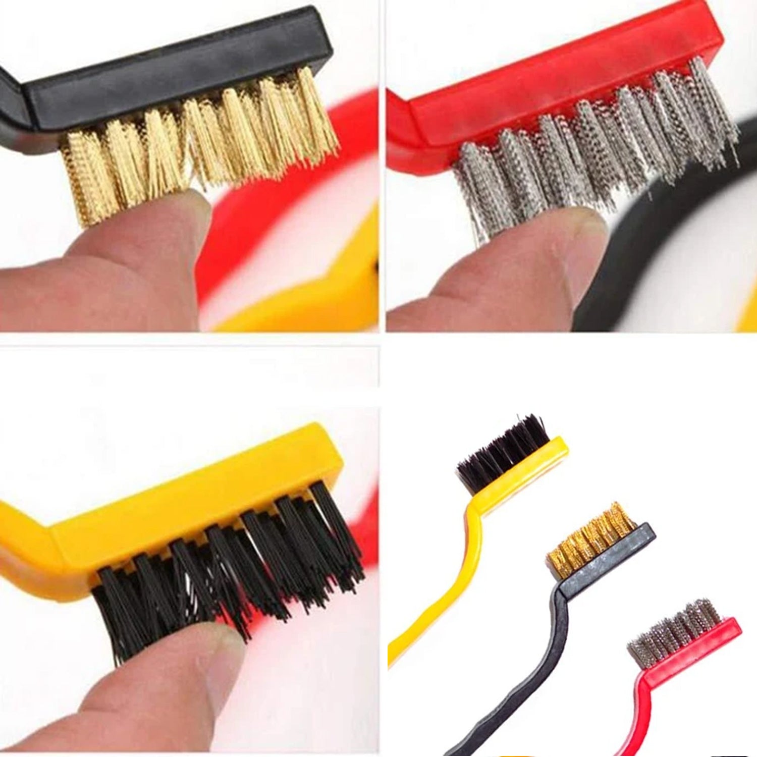 Cleaning wire brushes set with different bristle types Cleaning wire brushes set with different bristle types